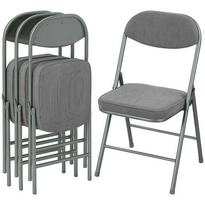 Folding Chairs Set of 4 with Cushioned Seat, Steel Frame, Grey