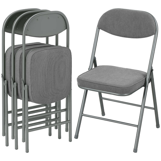 Folding Chairs Set of 4 with Cushioned Seat, Steel Frame, Grey