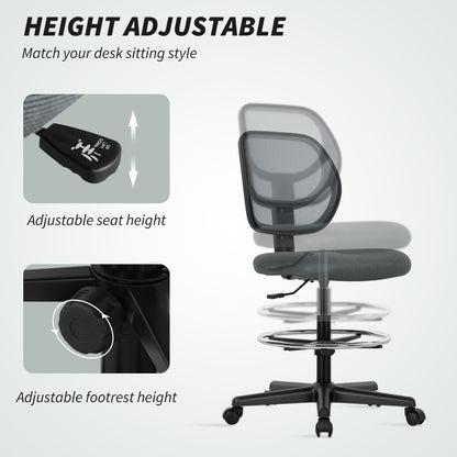 Swivel Mesh Office Chair w/ Adjustable Footrest Ring, Charcoal Grey