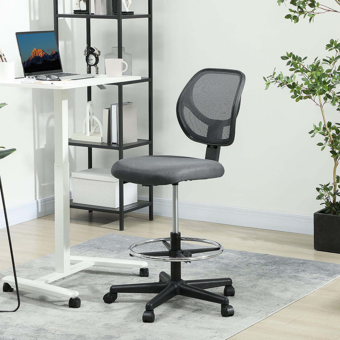 Swivel Mesh Office Chair w/ Adjustable Footrest Ring, Charcoal Grey