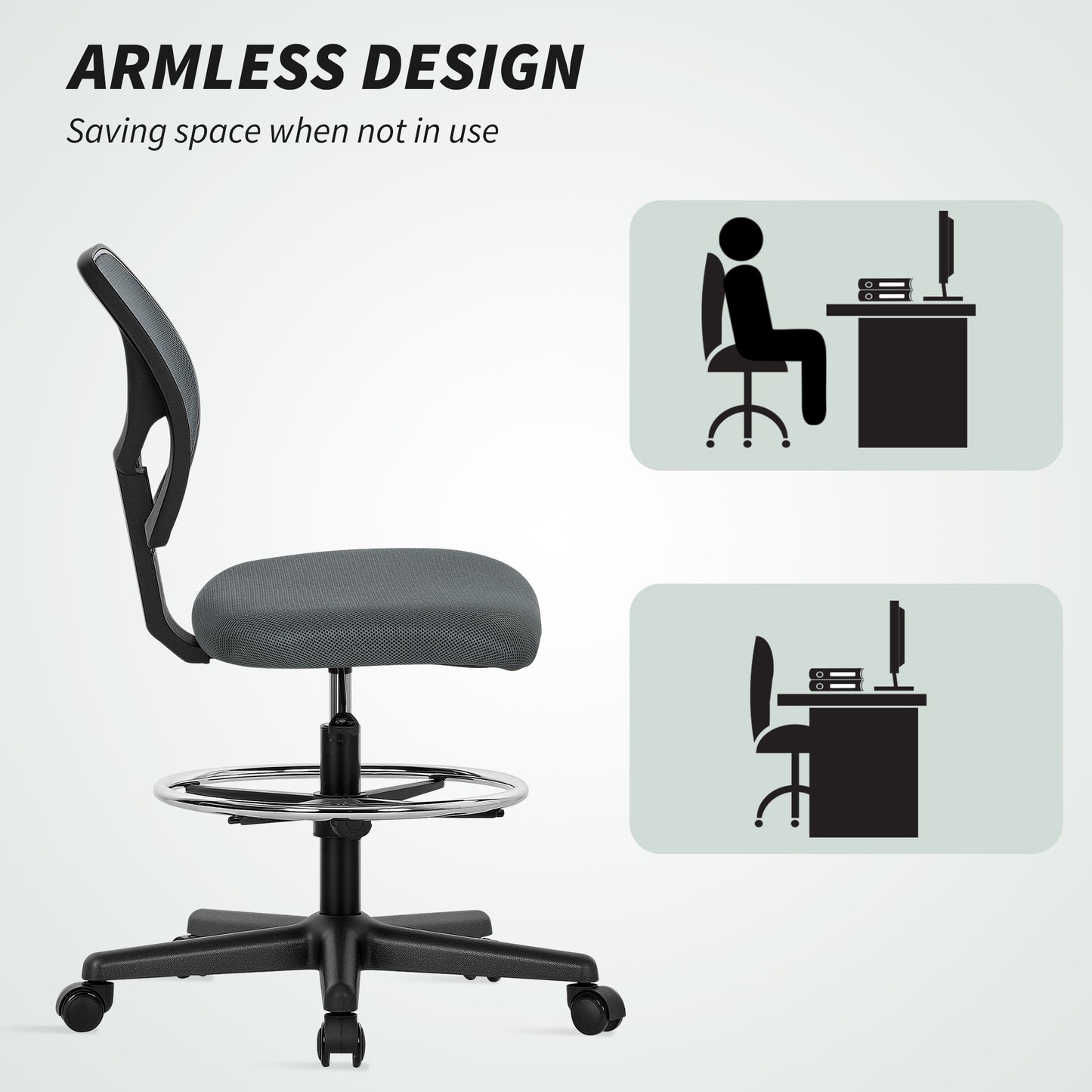 Swivel Mesh Office Chair w/ Adjustable Footrest Ring, Charcoal Grey