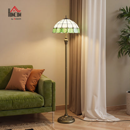 Tiffany-Style Floor Lamp with Glass Shade, Bronze Tone and Green