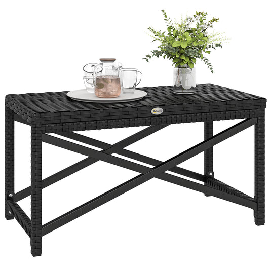 Outdoor Coffee Table, PE Rattan Side Table w/ Plastic Board, Black
