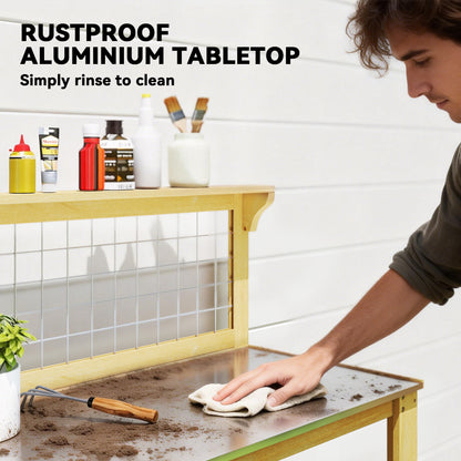 Wooden Potting Bench Table with Aluminium Worktop