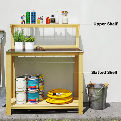 Wooden Potting Bench Table with Aluminium Worktop