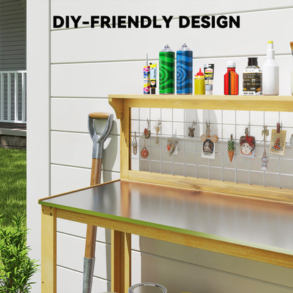 Wooden Potting Bench Table with Aluminium Worktop