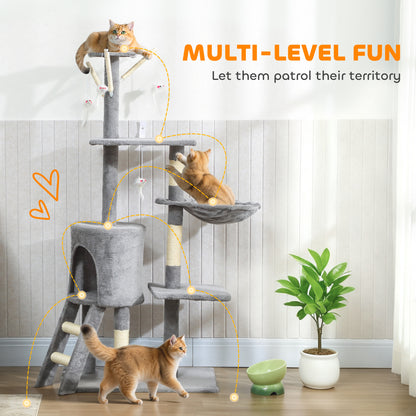 Cat Tree for Indoor Cats, 134cm Scratching Post Climbing Tower, Grey