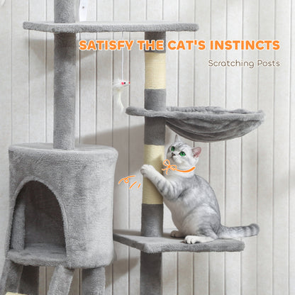 Cat Tree for Indoor Cats, 134cm Scratching Post Climbing Tower, Grey