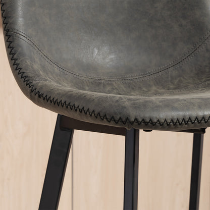 Bar Stools Set of 2, Bar Chairs with Back and Steel Legs, Grey