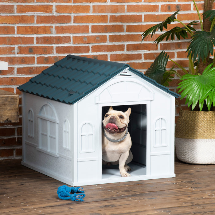 Plastic Weatherproof Dog House, Blue