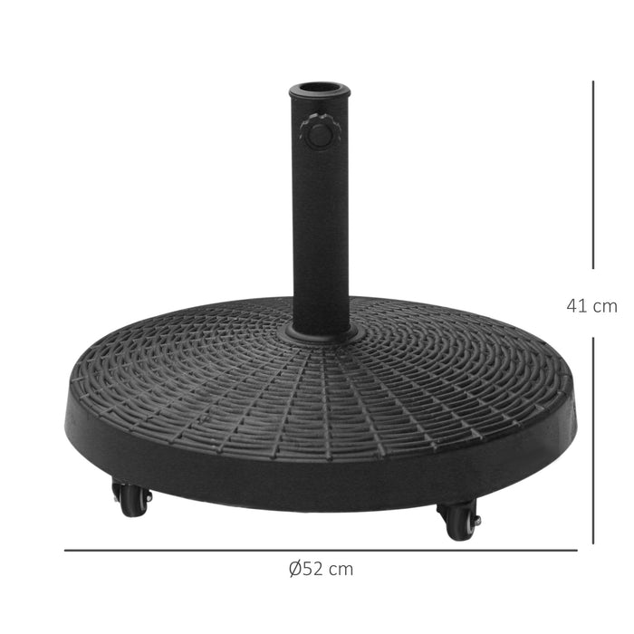 22.7kg Resin Patio Parasol Base Umbrella Stand Weight Deck Garden Sunshade Holder Round w/ Wheels Brakes Outdoor