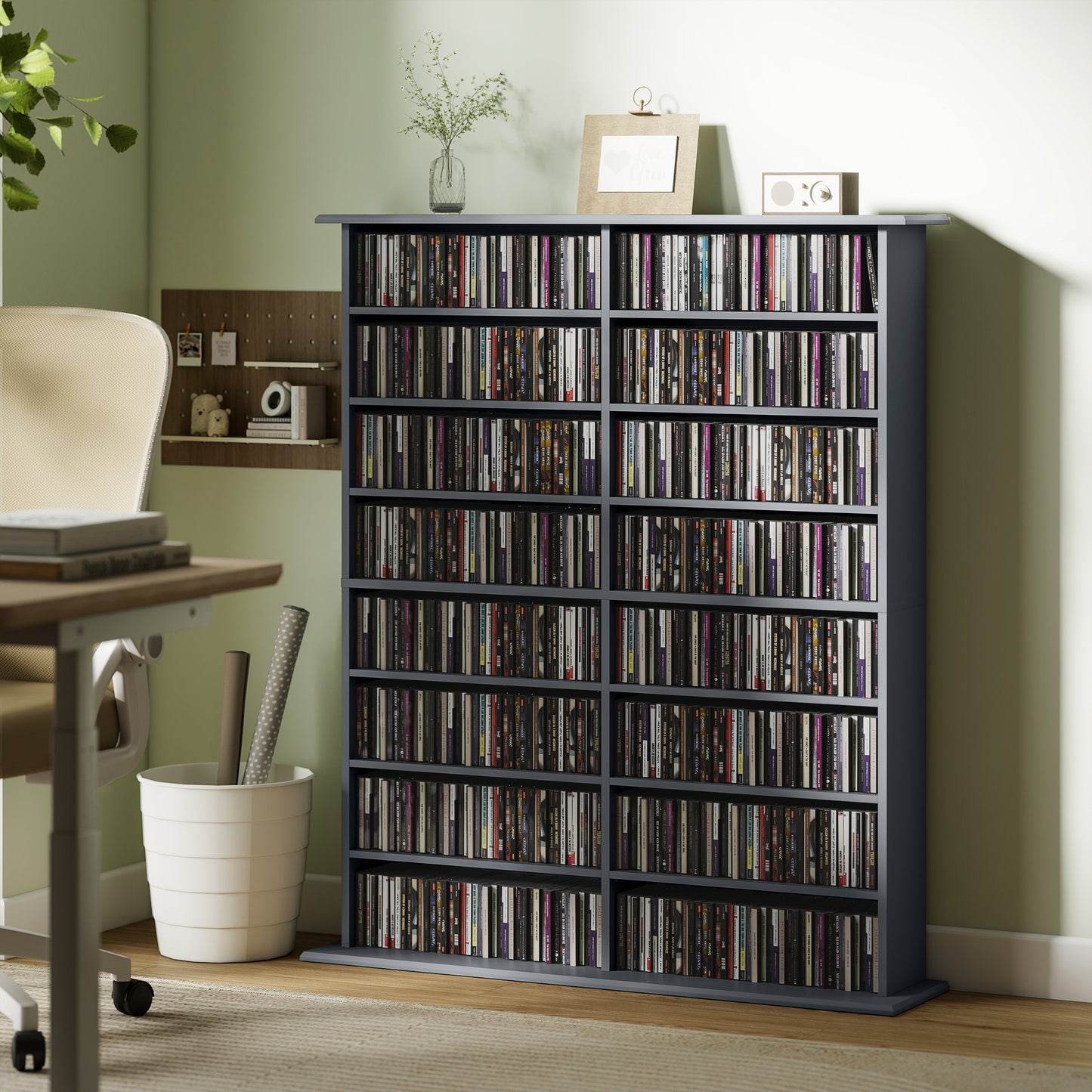 CD Storage Unit DVD Tower Blu-ray Storage Shelf for Office, Grey