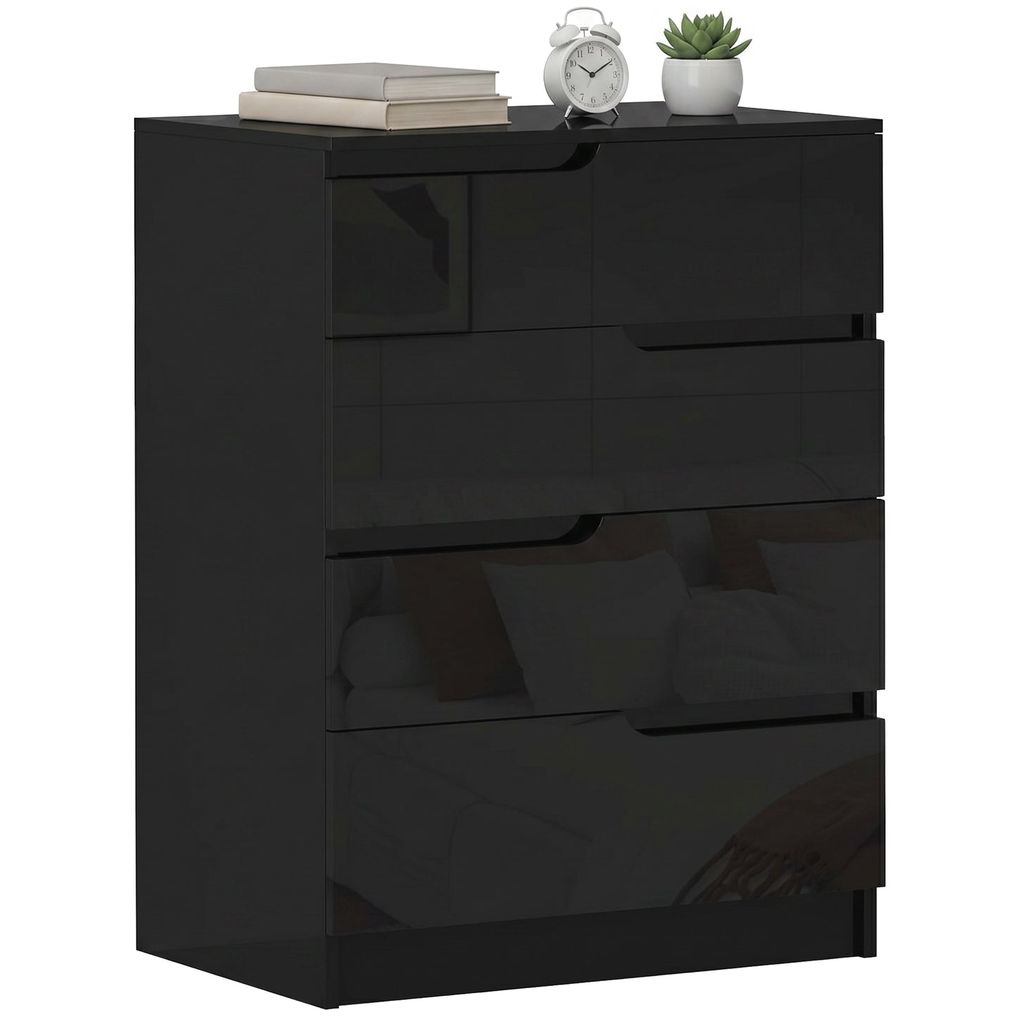 Modern Dresser with 4 Drawers, Chest of Drawers for Bedroom, Living Room, 60 x 40 x 85cm, High Gloss Black