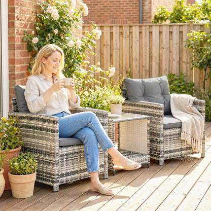 Rattan Garden Furniture Bistro Set with Cushion, Mixed Grey