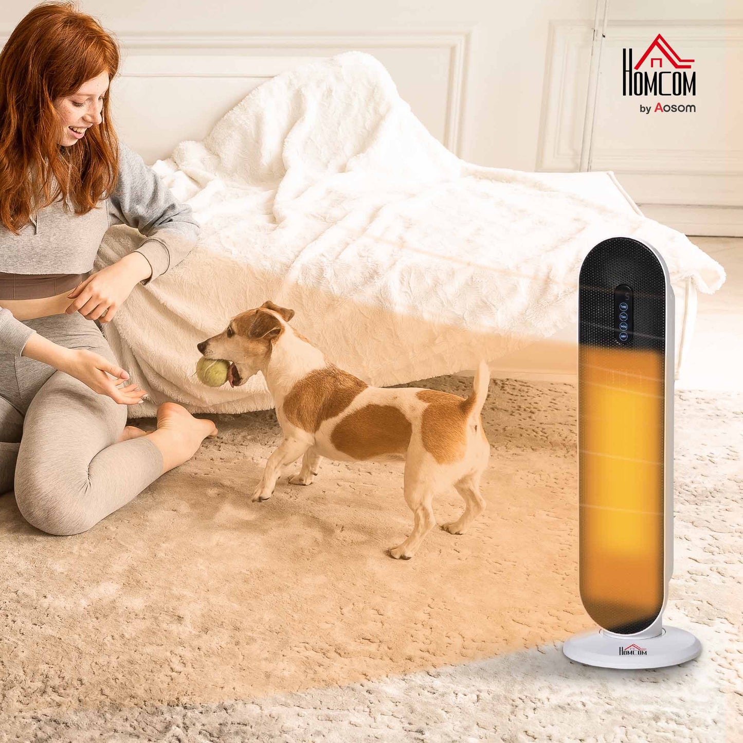 Ceramic Space Heater Tower Heater with 45-degree Oscillation, White