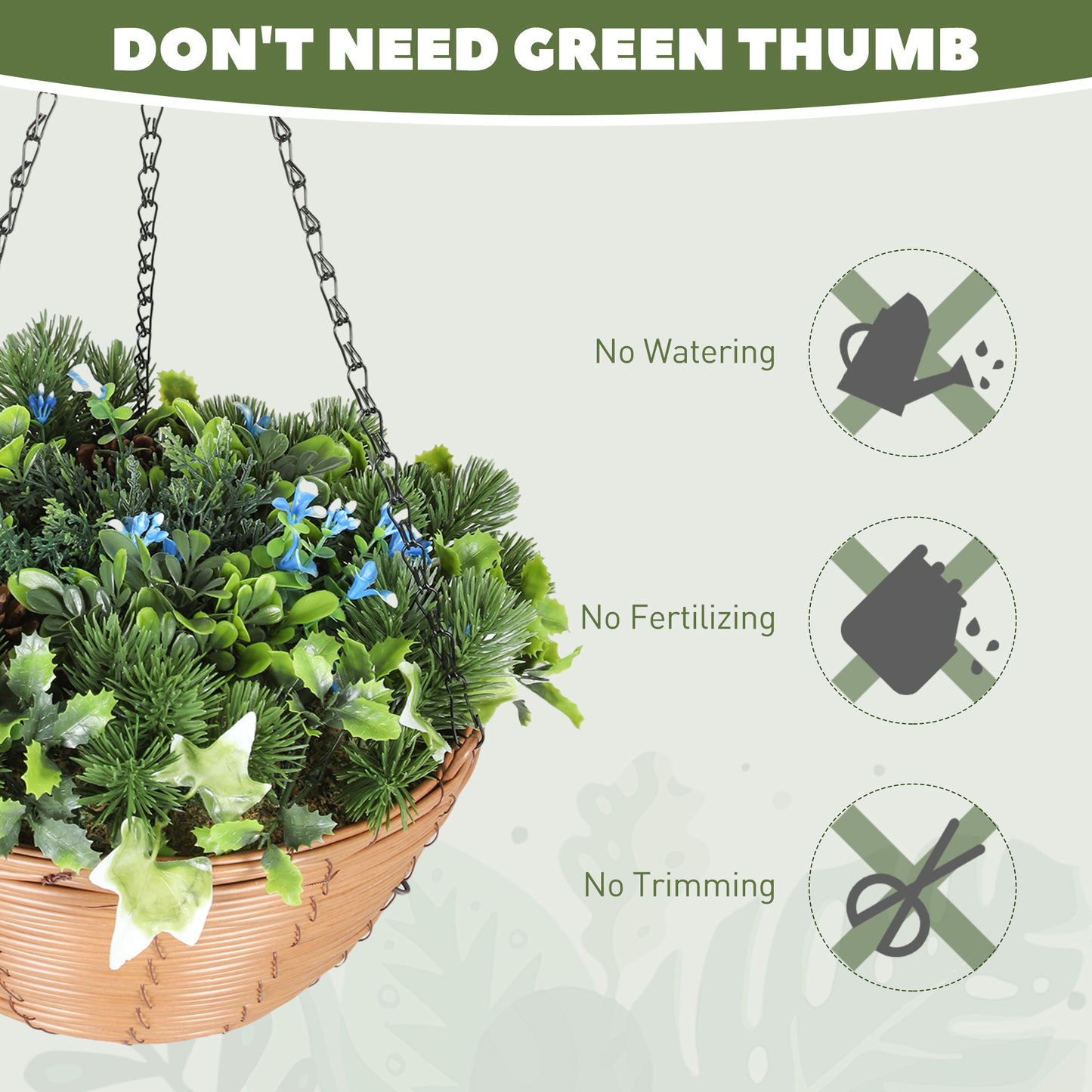 Artificial Flowers in Basket Set of 2 with PE Leaves and 18 Flowers