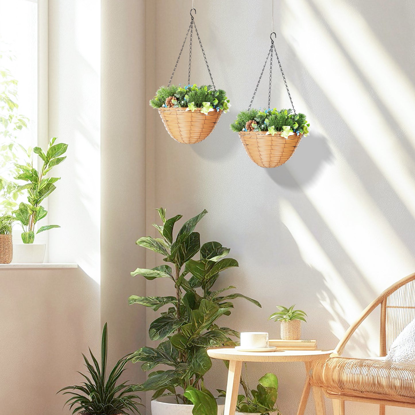 Artificial Flowers in Basket Set of 2 with PE Leaves and 18 Flowers