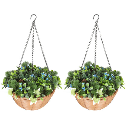 Artificial Flowers in Basket Set of 2 with PE Leaves and 18 Flowers