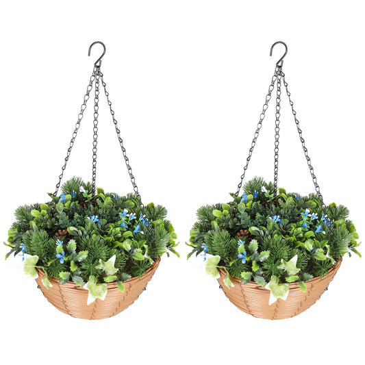 Artificial Flowers in Basket Set of 2 with PE Leaves and 18 Flowers