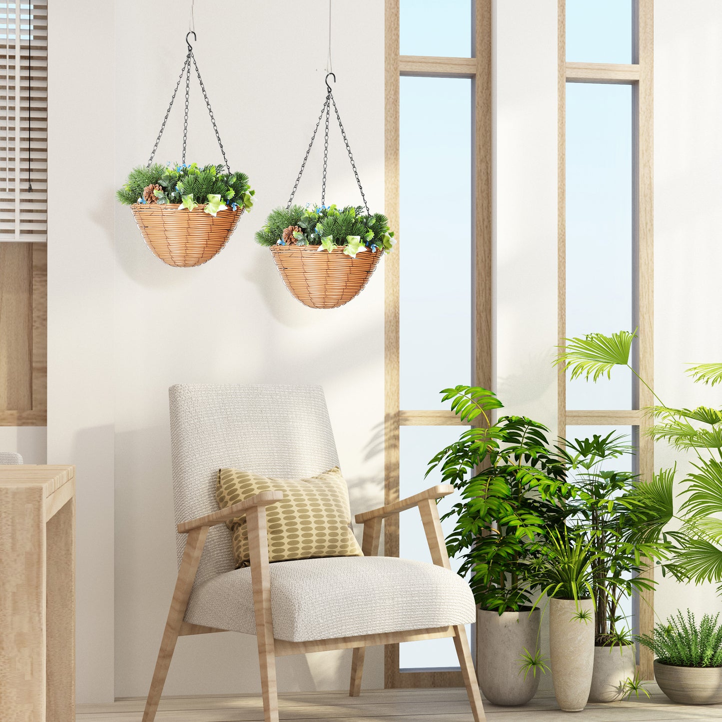 Artificial Flowers in Basket Set of 2 with PE Leaves and 18 Flowers