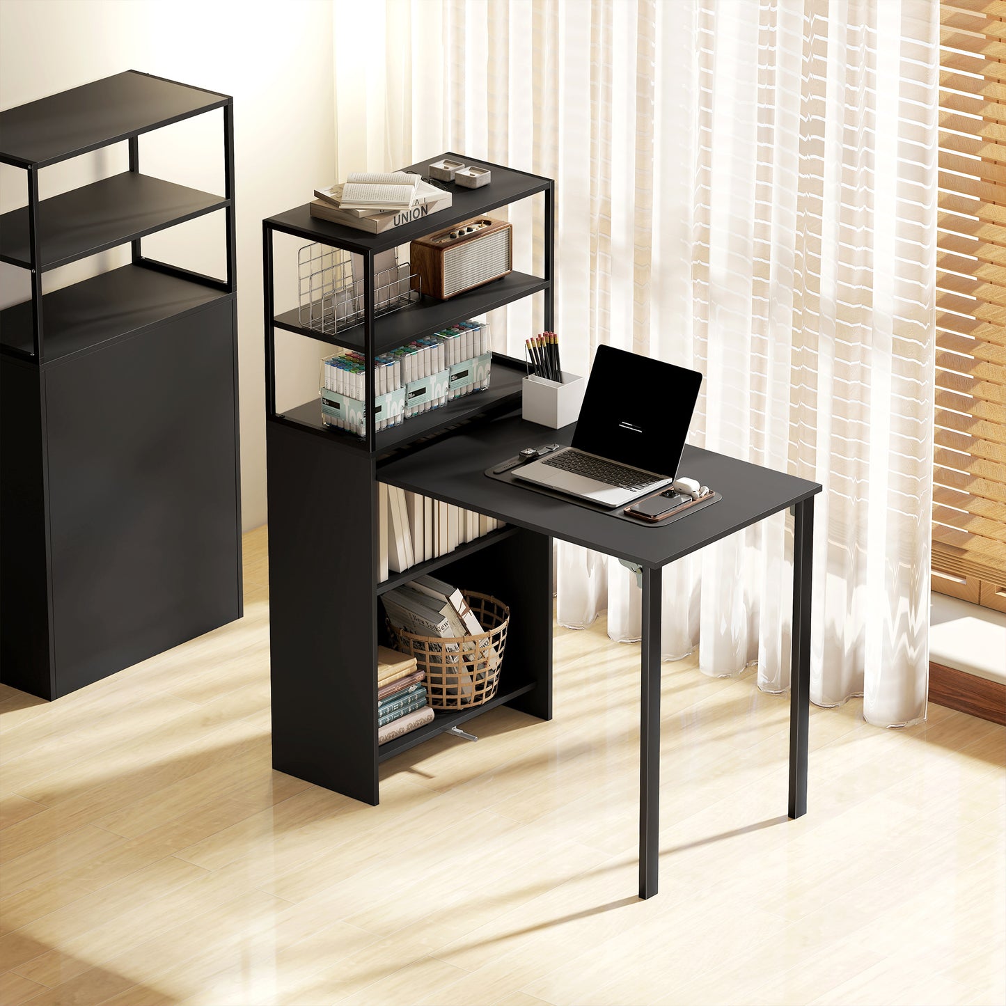 Foldable Computer Desk, Home Office Desk for Small Spaces, Black