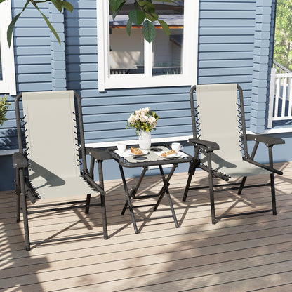 3 Pieces Folding Garden Bistro Set with Cup Holders, Cream White