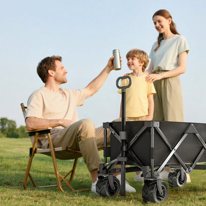 Outdoor Pull Along Garden Trolley on Wheels Folding Beach Cart Black