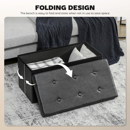 Storage Ottoman Bench, 89L PU Leather Folding Foot Rest, Black