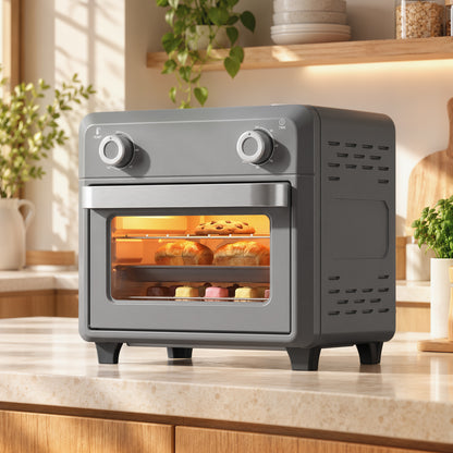1000W 10L Air Fryer Oven with Adjustable Temperature and 60-Minute Timer - Grey