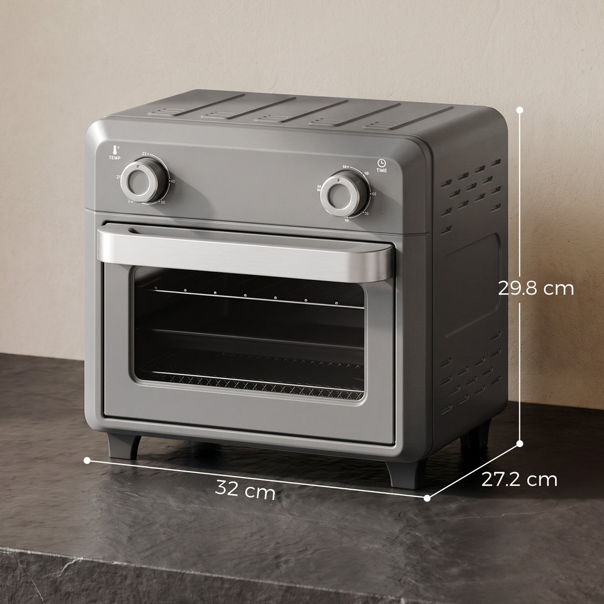 1000W 10L Air Fryer Oven with Adjustable Temperature and 60-Minute Timer - Grey