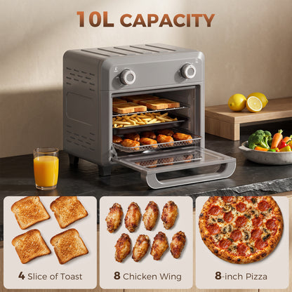 1000W 10L Air Fryer Oven with Adjustable Temperature and 60-Minute Timer - Grey