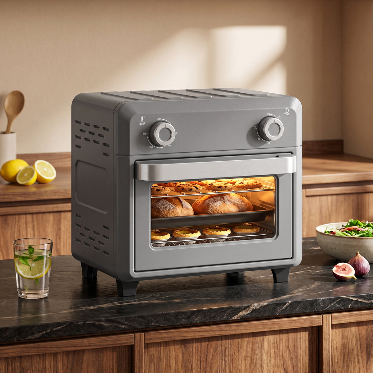 1000W 10L Air Fryer Oven with Adjustable Temperature and 60-Minute Timer - Grey