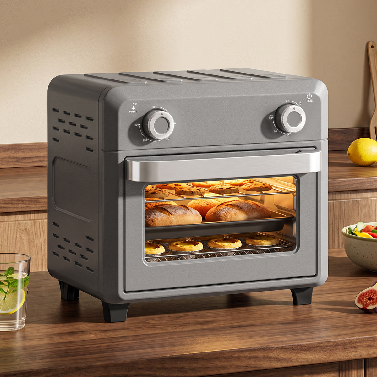 1000W 10L Air Fryer Oven with Adjustable Temperature and 60-Minute Timer - Grey