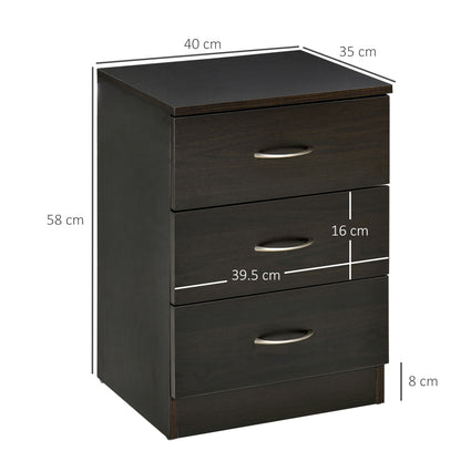Modern 3 Drawers Side Table, Bedside Table with Wood Effect, Black
