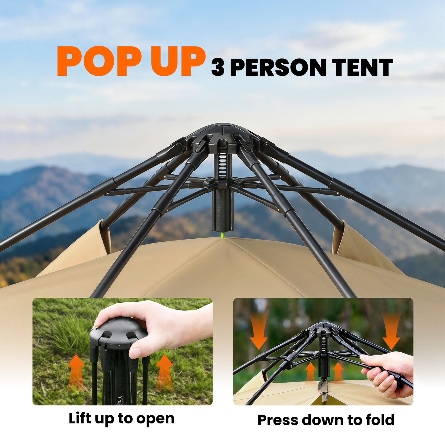 Double Layer Pop Up Tent with Rainfly, Portable Camping Shelter