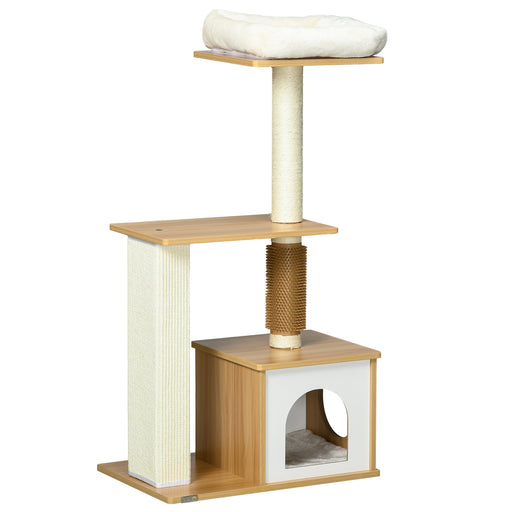 Cat Tree with Scratching Posts, Cat House, Cat Bed, Perches, 59.5 x 39.5 x 114 cm, Oak Tone