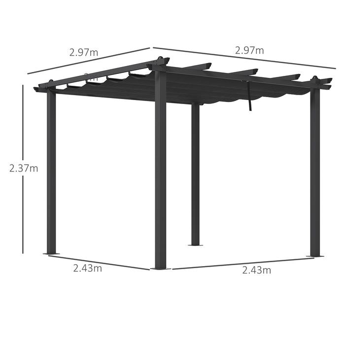 3 x 3(m) Aluminium Pergola with Retractable Roof, Garden Gazebo Canopy Sun Shade Shelter for Grill, Patio, Deck