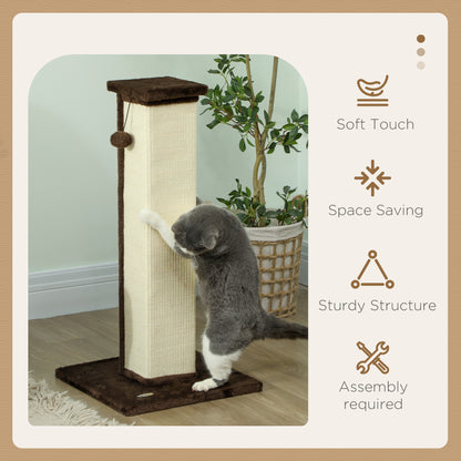 81cm Cat Scratching Post w/ Sisal Rope, Hanging Ball Soft Plush Brown