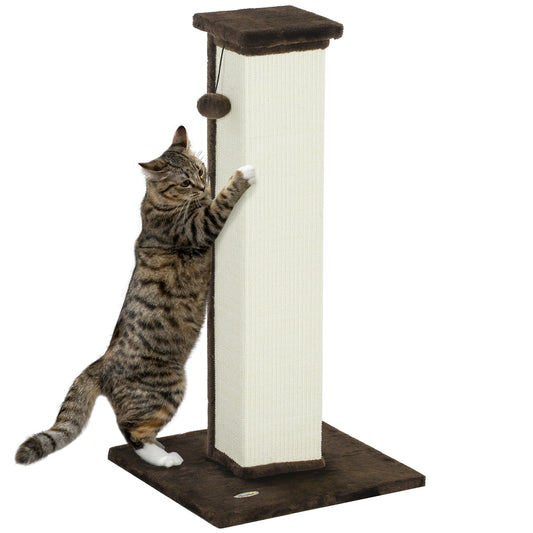 81cm Cat Scratching Post w/ Sisal Rope, Hanging Ball Soft Plush Brown