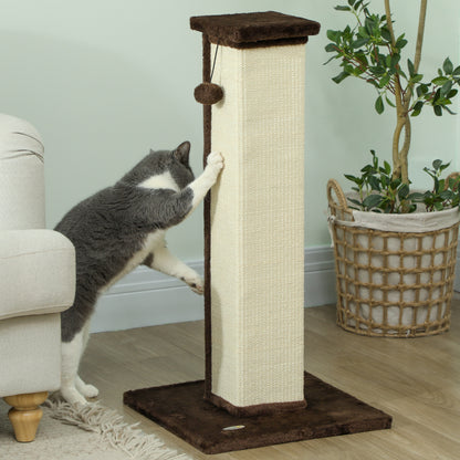 81cm Cat Scratching Post w/ Sisal Rope, Hanging Ball Soft Plush Brown