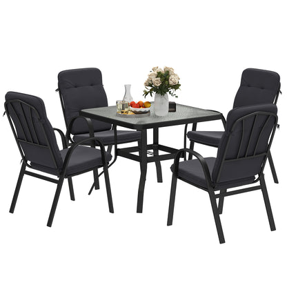 Garden Dining Set, Glass Table w/ Umbrella Hole Black