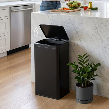 40L Sensor Bin with Quiet Soft-Close Lid, Automatic Touchless Motion Sensor Kitchen Bin with Fingerprint Resistant Stainless Steel for Hygienic Gyms, Home Office Use, Black