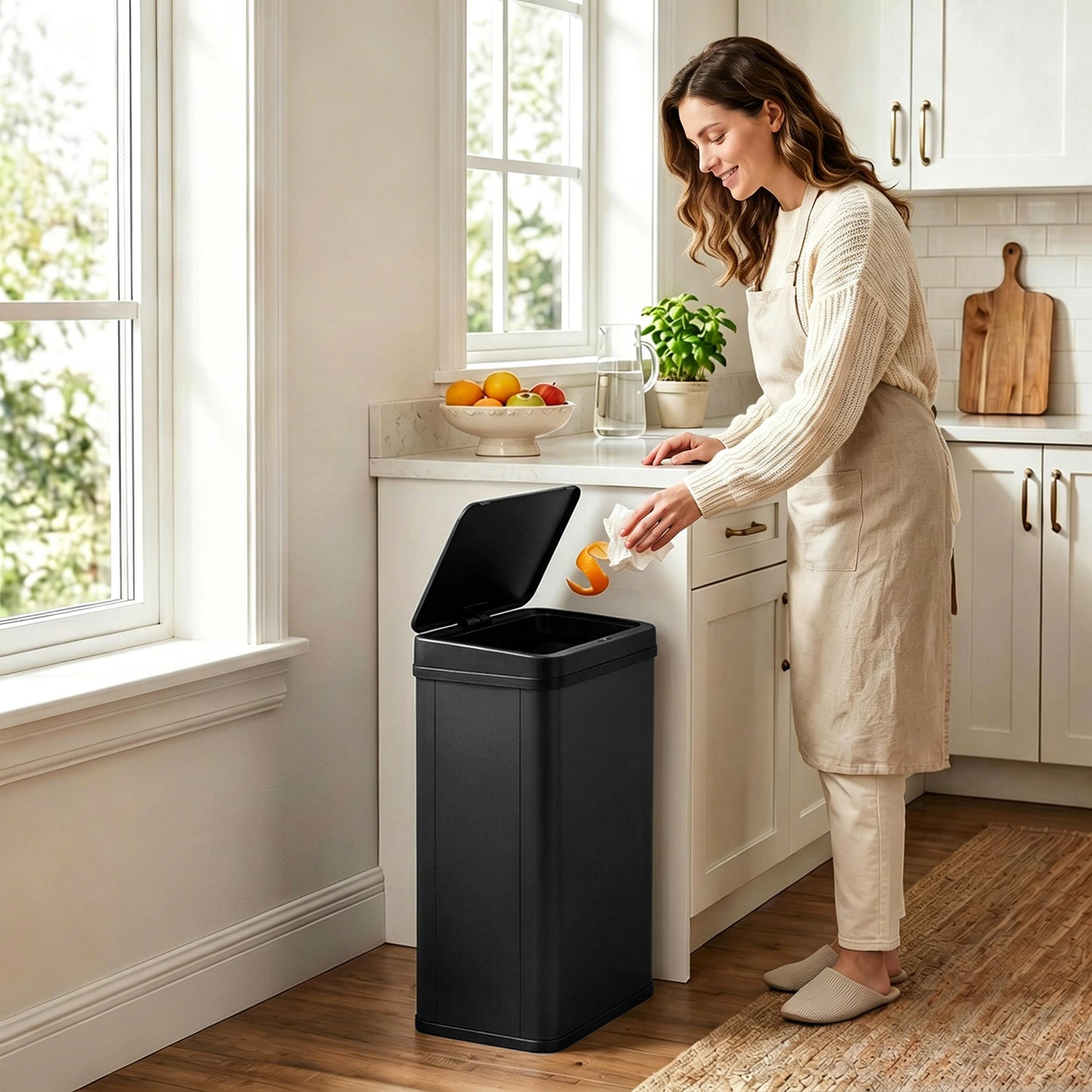 40L Sensor Bin with Quiet Soft-Close Lid, Automatic Touchless Motion Sensor Kitchen Bin with Fingerprint Resistant Stainless Steel for Hygienic Gyms, Home Office Use, Black