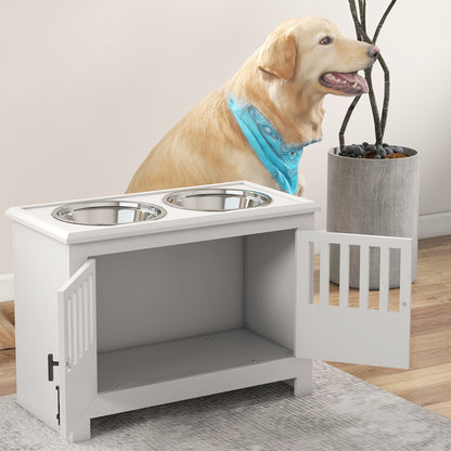 Raised Dog Bowls for Large Dogs Feeding Station w/ Stand, Storage - White