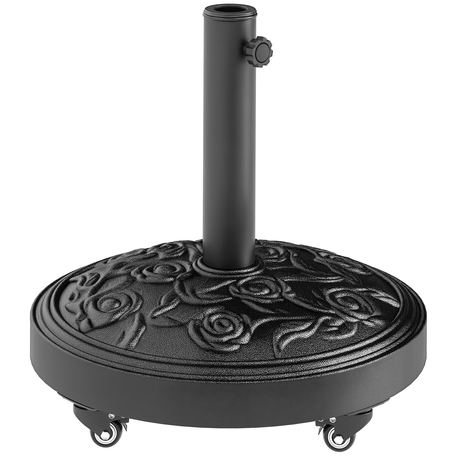 Parasol Base with Wheels, Floral Rose Pattern, Black