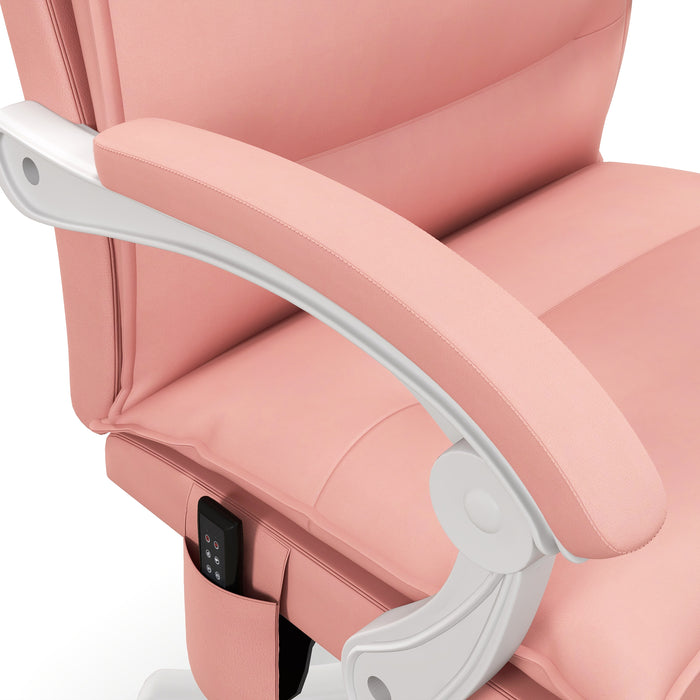 Vibration Massage Office Chair with Heat, Faux Leather Computer Chair with Footrest, Armrest, Reclining Back, Double-tier Padding, Pink