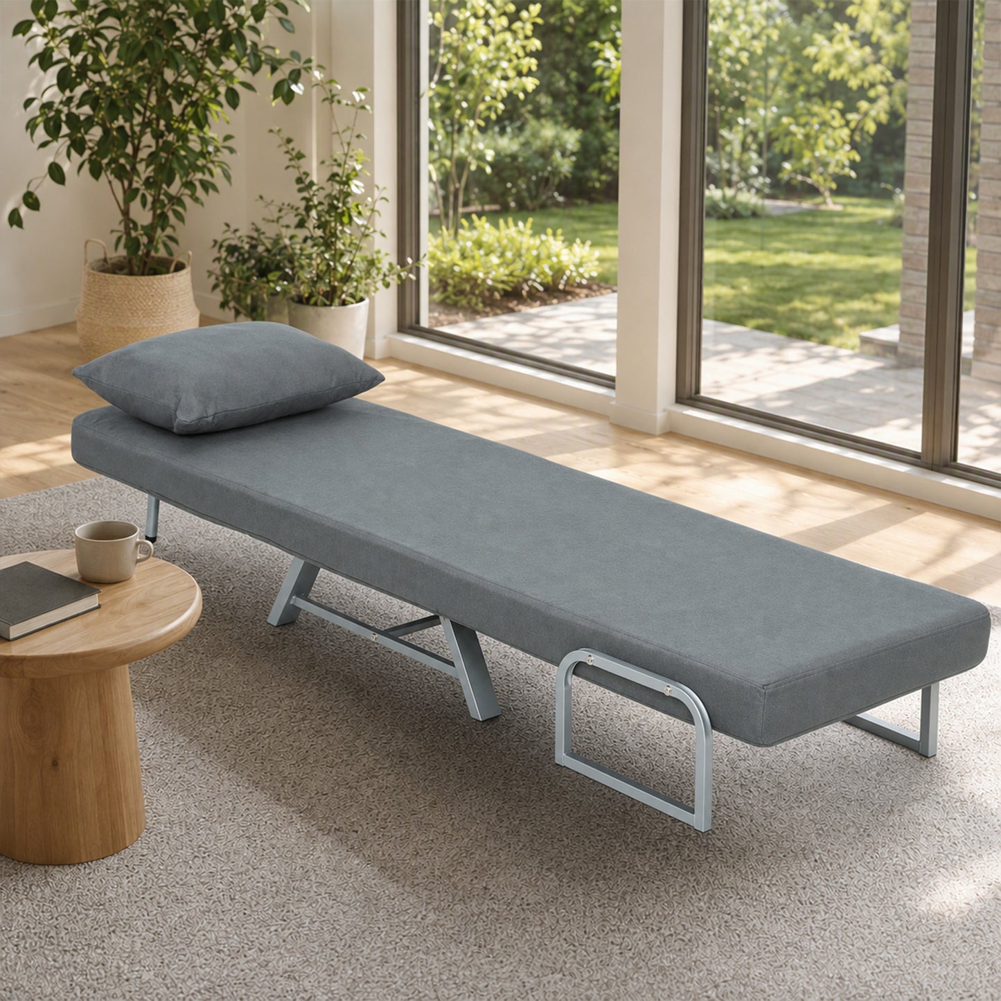 Single Sofa Bed, 3-in-1 Convertible Folding Chair Bed, Dark Grey