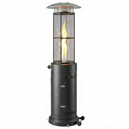 11 KW Freestanding Gas Patio Heater, Adjustable Outdoor Garden Propane Heater with Tip-Over Switch, Wheels, Pulse Ignition, Tank Room with Openable Door, Black
