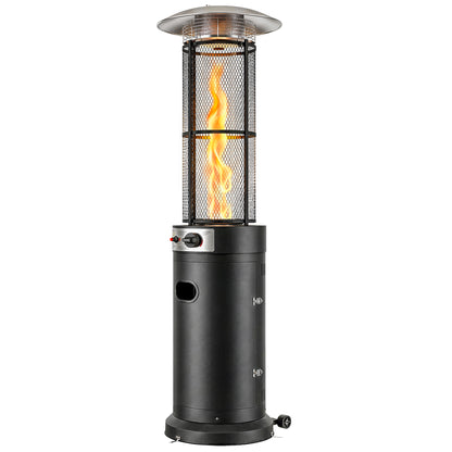 11 KW Freestanding Gas Patio Heater, Adjustable Outdoor Garden Propane Heater with Tip-Over Switch, Wheels, Pulse Ignition, Tank Room with Openable Door, Black