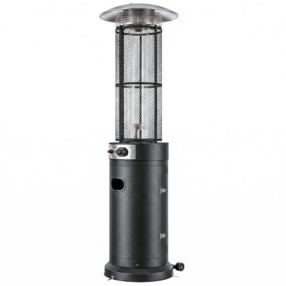 11 KW Freestanding Gas Patio Heater, Adjustable Outdoor Garden Propane Heater with Tip-Over Switch, Wheels, Pulse Ignition, Tank Room with Openable Door, Black